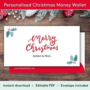 Monedero navideño personalizado, sobre navideño para dinero, efectivo navideño, portamonedas imprimible, tarjeta de regalo navideña, descarga instantánea