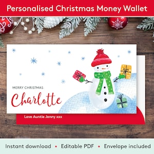Carteira de dinheiro de Natal personalizada, envelope de dinheiro de Natal, dinheiro de Natal, porta-dinheiro para impressão, cartão-presente de Natal, download instantâneo