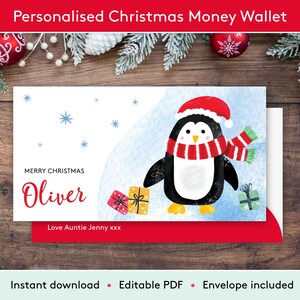 Carteira de dinheiro de Natal personalizada, envelope de dinheiro de Natal, dinheiro de Natal, porta-dinheiro para impressão, cartão-presente de Natal, download instantâneo
