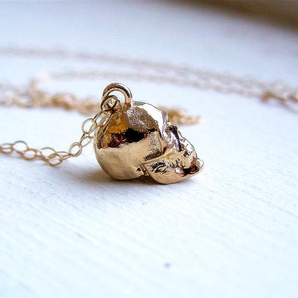 Gold Skull Necklace , 3D Skull Charm Necklace , Gold Necklace  ,  Modern Necklace , Skull Jewelry