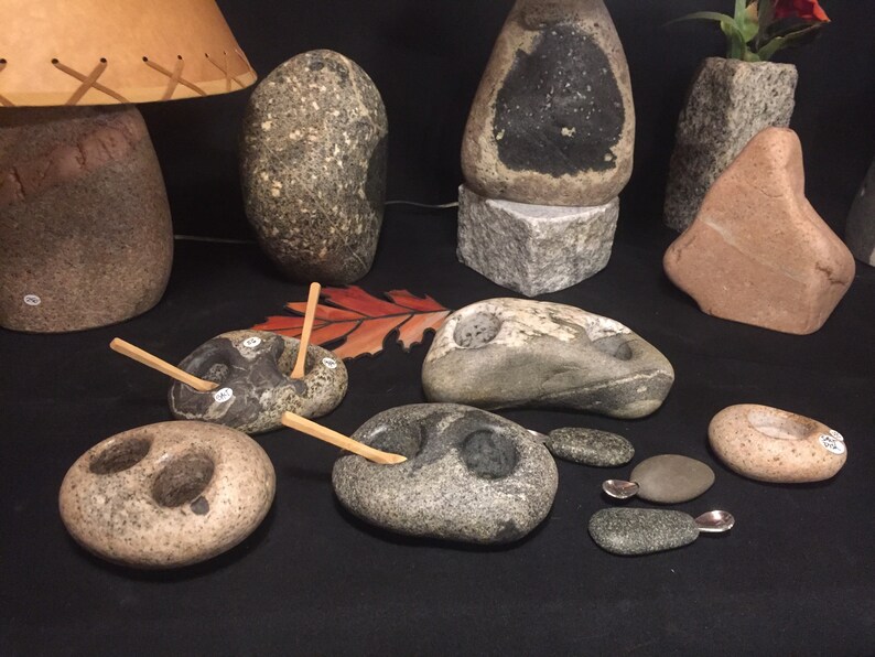 Salt and Pepper Dishes W/ Set of Stone Spoons . Etsy