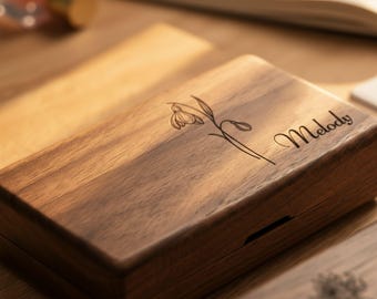 Custom Jewelry Box | Custom Birth Flower Wooden Jewelry Box | Personalized Bridesmaid Gifts | Wooden Jewelry Organizer | Bridesmaid Proposal