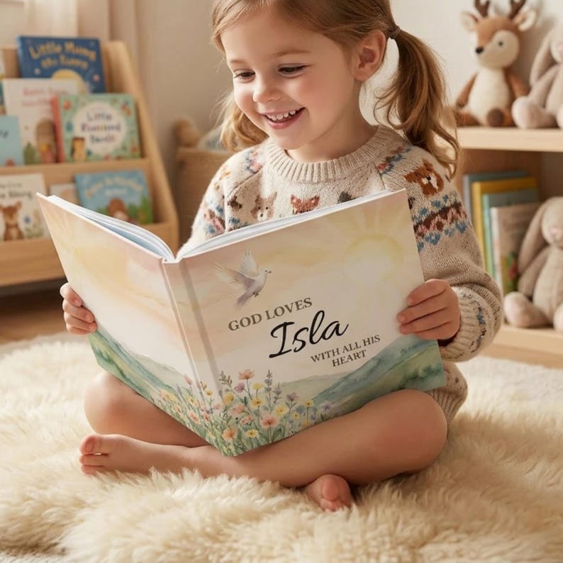 Personalized Bible Storybook with Name, Christian Baptism Gift for Girl, Custom Naming Day Gift, Christianity Bedtime Children's Book