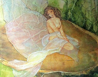 FOREST FAERIE 18x25 Zen Inspired Watercolor on Tissue Lynne French