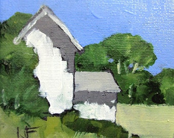 Miniature SONOMA FARMHOUSE 4X4 Lynne French California Landscape O/C Painting