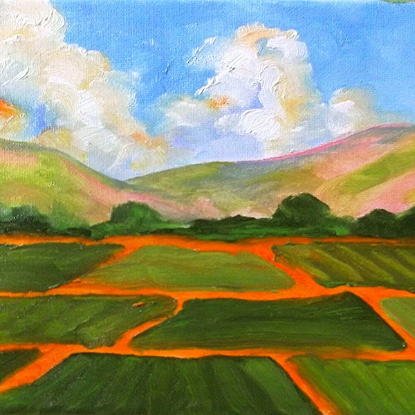 Impressionist Painting Plein Air Landscape California Farm Salinas Fields Art Lynne French o/c 8x10