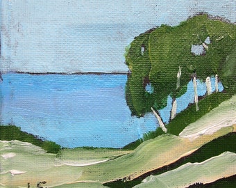Miniature MONTEREY BAY DUNES  4X4 Lynne French California Landscape O/C Painting