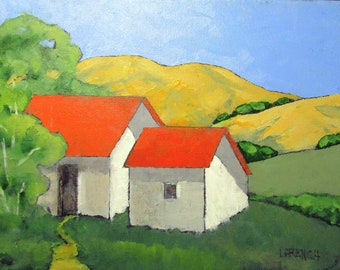 LOS OLIVOS FARMHOUSE Lynne French California Landscape 11x14 Oil Painting