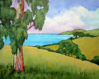 Central Coast PACIFIC VIEW EUCALYPTUS Lynne French California Landscape 11x14 Oil Painting