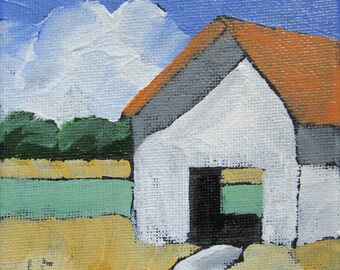 Miniature SALINAS FARM BARN 4X4 Lynne French California Landscape O/C Painting