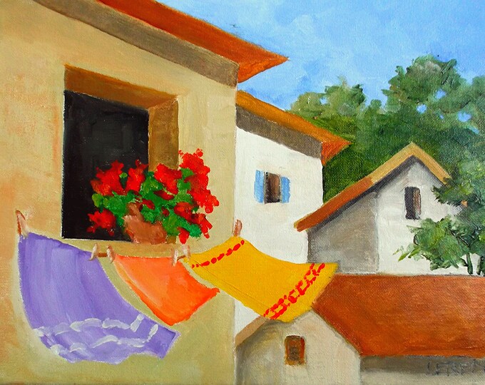 Provence Painting Clothesline Art French Village Laundry Lynne Etsy