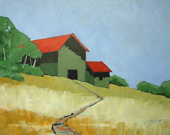 SONORA HILLS BARN Lynne French Farm Landscape 11x14 Oil Painting