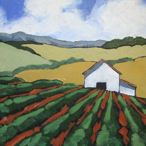 California WHITE BARN Farm Fields Landscape Lynne French 11x14 Oil order Painting