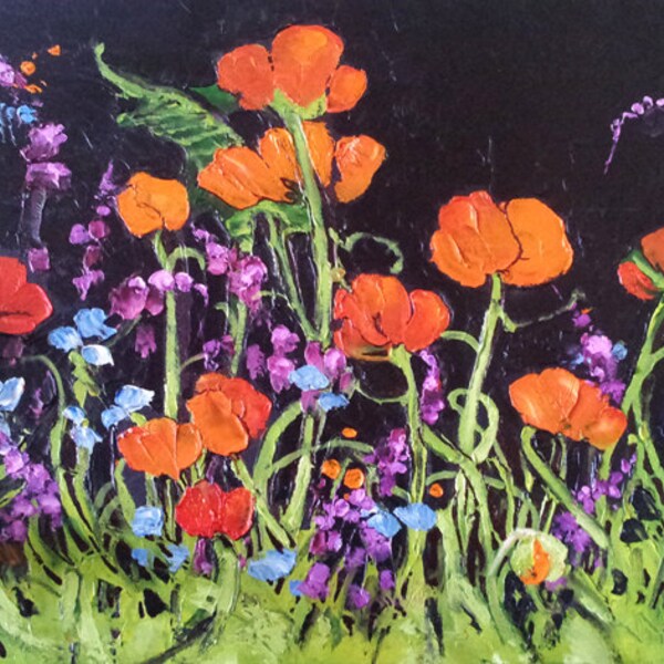POPPY WILDFLOWER Impressionist Painting CALIFORNIA Floral Landscape 16x20 Lynne French Art