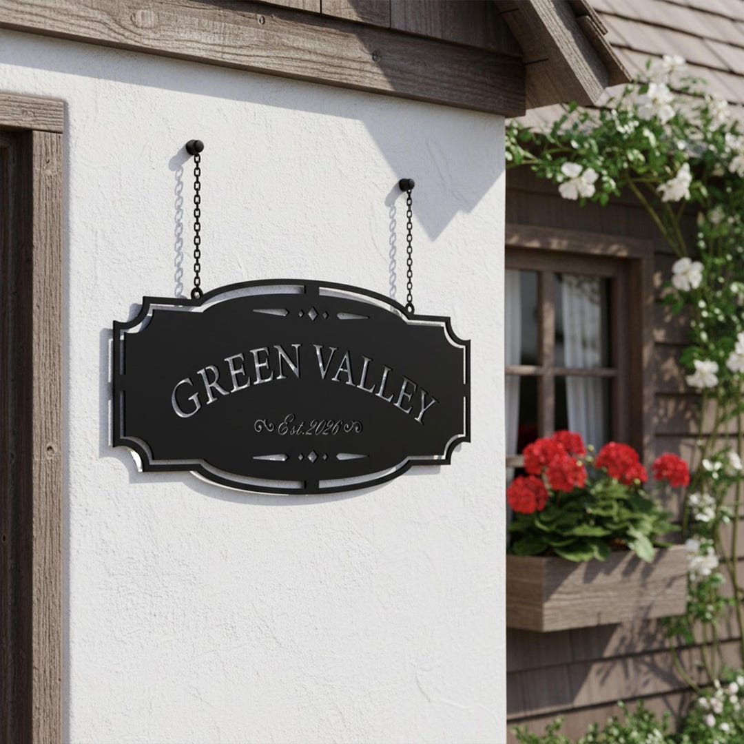 Personalized Metal Rustic Valley Hanging Sign, Nature-inspired Outdoor ...