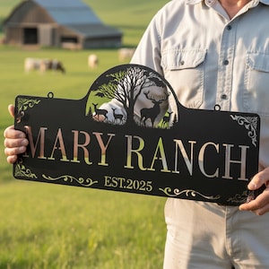 Placa de metal personalizada para fazenda, placa personalizada para rancho, placa para portão de entrada, decoração rústica de rancho, presente para fazendeiro, placa de aço para portão, placa grande de metal para fazenda