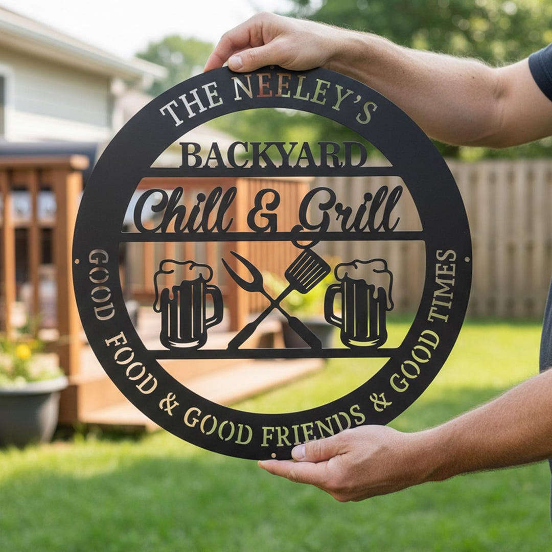 Personalized Metal Backyard Sign With Beer Design, Grill Wall Hanging ...