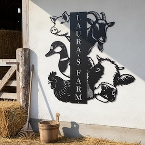 Personalized Farmhouse Name Sign, Custom Name Metal Sign With Chicken, Sheep Farm Sign,Farmhouse/Ranch decor,Farmer Gift, Farmhouse Wall Art