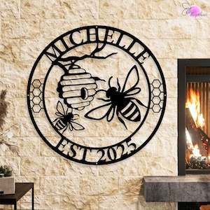 Personalized Bee Metal Sign,Custom Bee Farm Sign, Family bee farm sign,Gift for Gardener Bee Keeper, Honey Bee Wall Art,Bee Garden Decor
