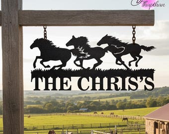 Letrero metálico personalizado para rancho de caballos, letrero rústico personalizado para casa de campo, letrero de rancho, decoración ecuestre del oeste, regalo para amantes de los caballos, letrero con nombre de familia