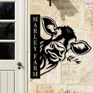Personalized Farmhouse Name Sign,Custom Family Name Metal Sign With Cow,Cow Farm Sign,Farmhouse/Ranch decor,Farmer Gift,Cow Wall Art