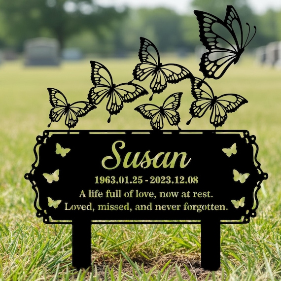Butterfly Memorial Metal Stake, Custom Name Cemetery Decor, Remembrance Gift for Loss of Loved One, Metal Grave Marker, Sympathy Garden Sign