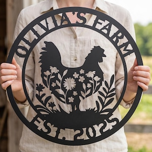 Personalisiertes Metall Hühnerstall-Schild mit Blumenmuster, Bauernhaus-Wandbehang, Bauernhof-Schild, Bauernhof-Dekor, Hühnerhaus-Schild, Hühnerstall-Wandkunst