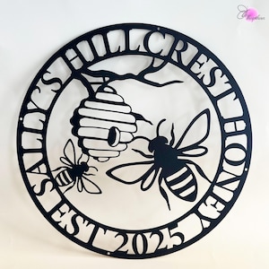 Personalized Bee Metal Sign,Custom Bee Farm Sign, Family bee farm sign,Gift for Gardener Bee Keeper, Honey Bee Wall Art,Bee Garden Decor