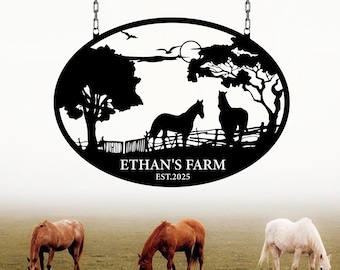 Enseigne personnalisée de ranch équestre, enseigne de ferme en métal, décoration de grange de ranch, enseigne de nom de ferme équestre personnalisée, déco murale d'art mural pour écurie, enseigne d'équitation