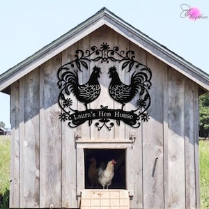 Personalisiertes Metall Hühnerstall-Schild mit Blumenmuster, Bauernhaus-Wandbehang, Bauernhof-Schild, Bauernhof-Dekor, Hühnerhaus-Schild, Hühnerstall-Wandkunst