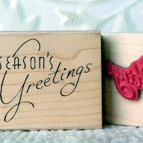 Retro Seasons Greetings Rubber Stamp From Oldislandstamps Etsy