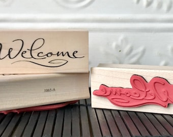 Welcome script rubber stamp from oldislandstamps