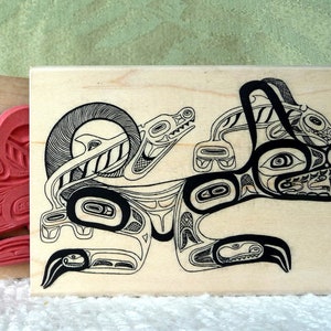 Wolf Whales Native Art rubber stamp from oldislandstamps
