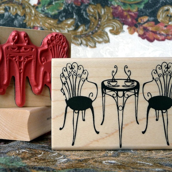 Positano patio bistro table and chairs rubber stamp from oldislandstamps