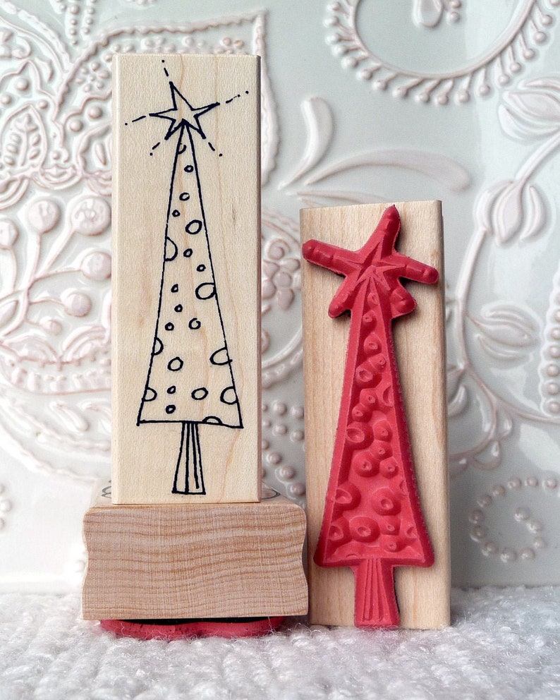 Tall Christmas Tree rubber stamp from oldislandstamps image 1