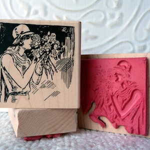 Rose Lady vintage style rubber stamp from oldislandstamps