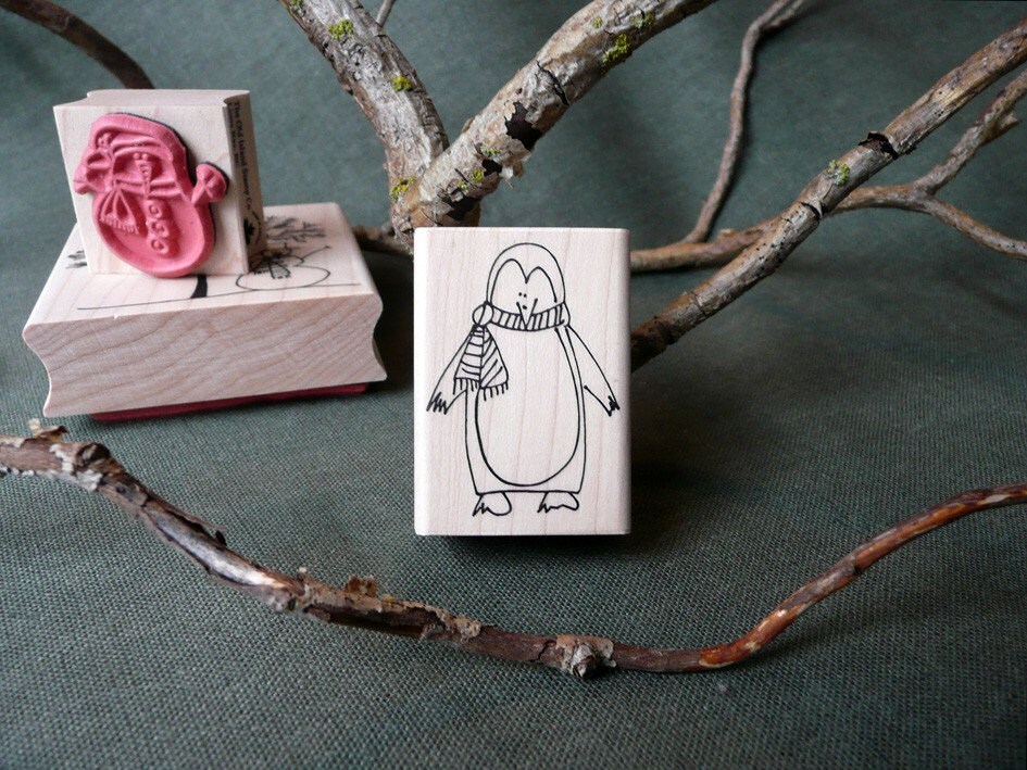 Christmas penguin rubber stamps