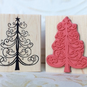 Starry Christmas tree rubber stamp from oldislandstamps