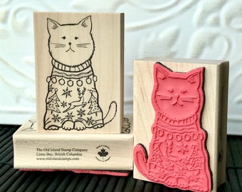 Grumpy Christmas Cat rubber stamp from oldislandstamps