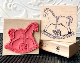 Christmas Rocking horse with gifts rubber stamp from oldislandstamps