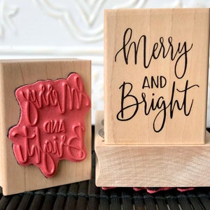 Merry and Bright script rubber stamp from oldislandstamps