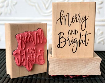 Merry and Bright script rubber stamp from oldislandstamps