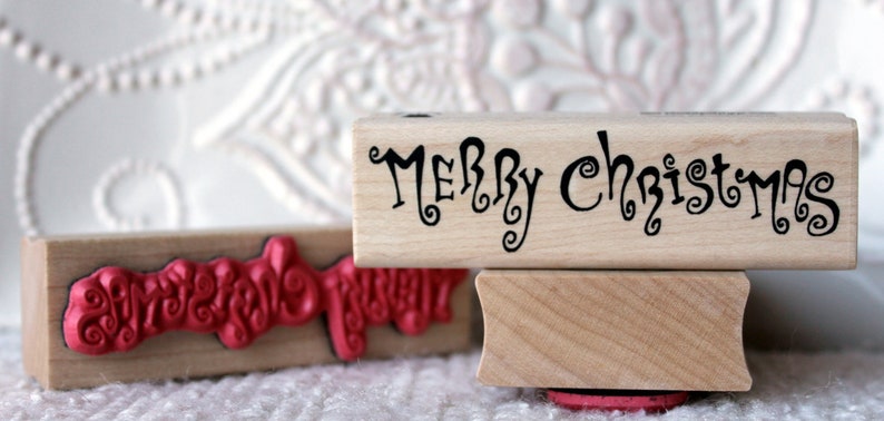 Carmen's Christmas whimsical Merry Christmas rubber stamp from oldislandstamps image 1