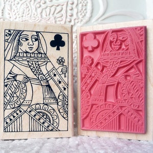 Queen of Clubs playing card rubber stamp from oldislandstamps