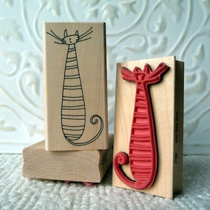 Tall cat rubber stamp from oldislandstamps