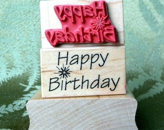 Happy Birthday with Sparkler rubber stamp from oldislandstamps