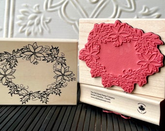 Poinsettia Wreath rubber stamp from oldislandstamps