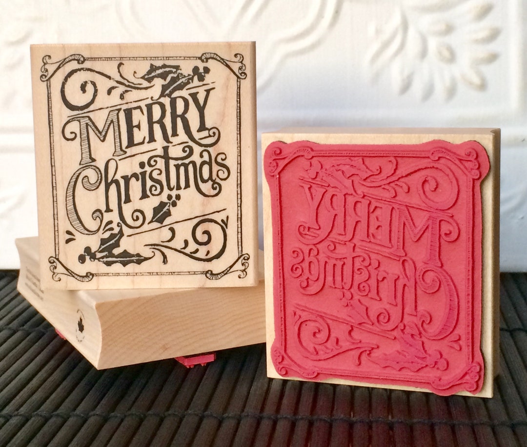 Merry Christmas Chalk Board Rubber Stamp From Oldislandstamps Etsy