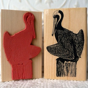 Timbro in gomma con uccello pellicano bruno di oldislandstamps