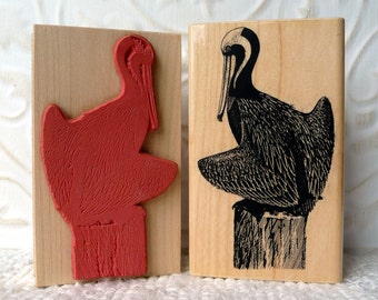 Brown Pelican bird rubber stamp from oldislandstamps